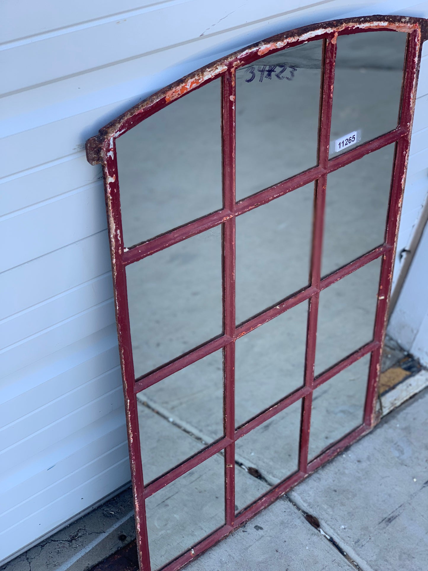 12 Pane Red Arched Iron Mirror