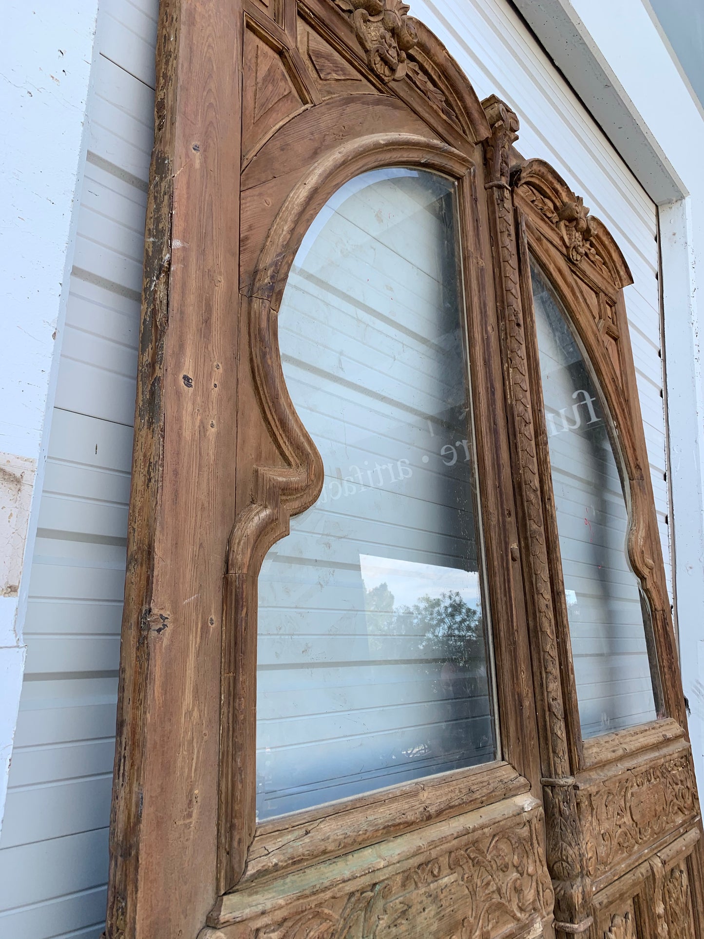 Pair of Wood Carved Antique Doors with Single Lite