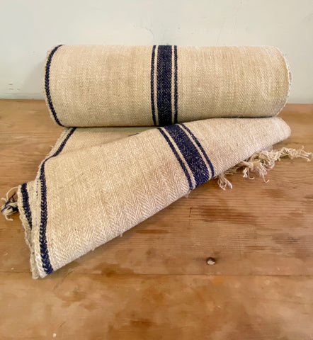 Roll of Blue Striped Grain Sack Fabric