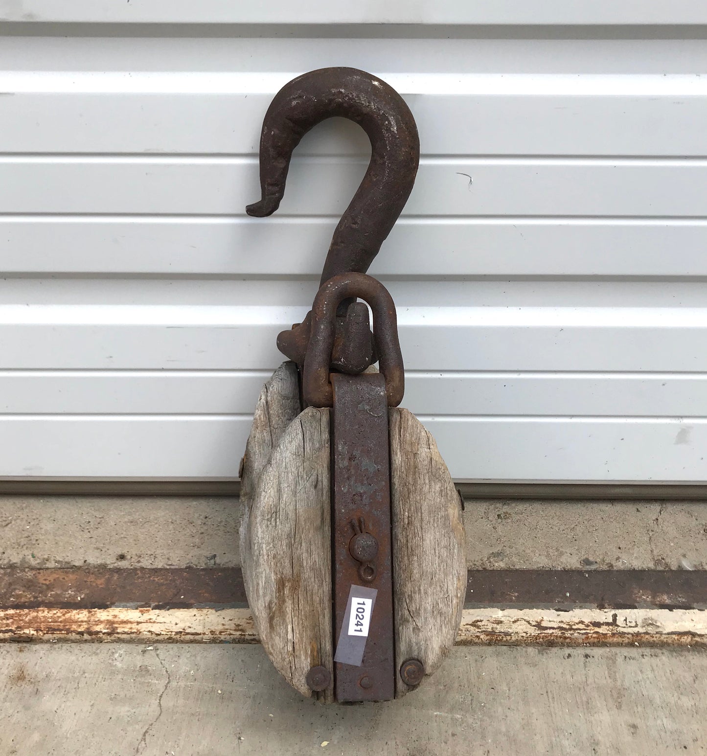 Wood and Iron Pulley with Hook (used for birch canoe)