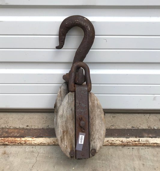 Wood and Iron Pulley with Hook (used for birch canoe)