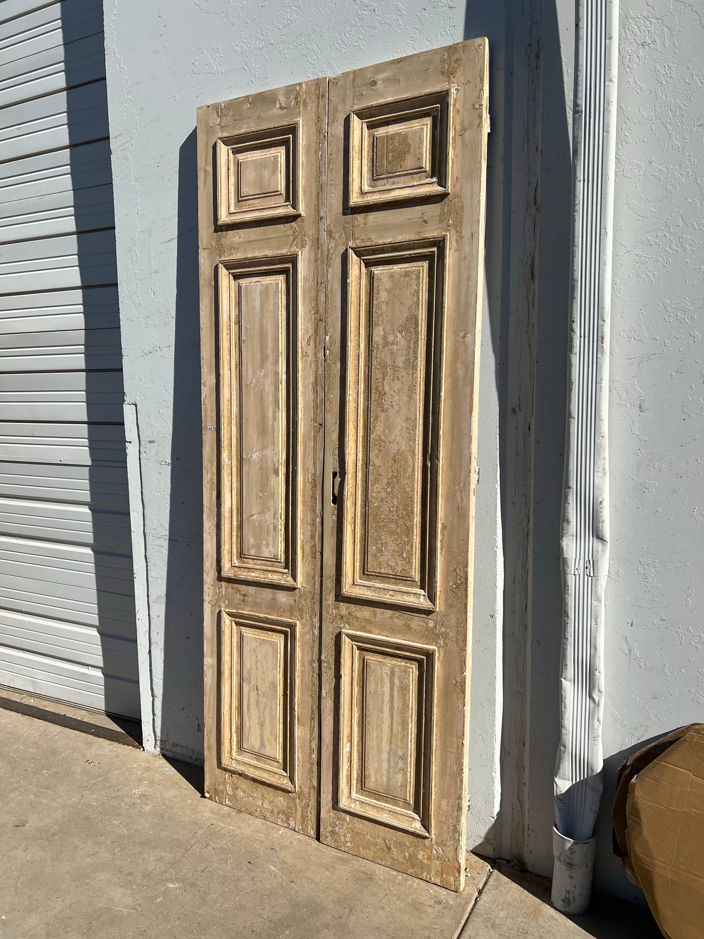 Pair of Washed Antique Solid Wood 3-Panel French Doors