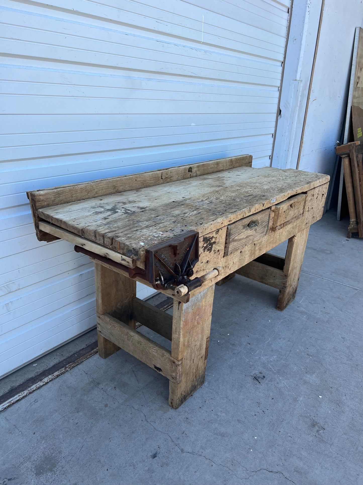 Stripped and Bleached 2 Drawer Work Table
