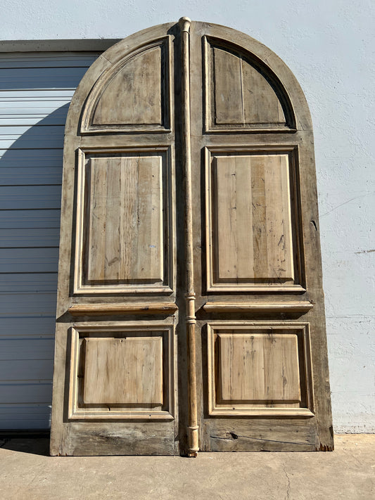 Pair of Washed Antique Wood 3 Panel Arched Doors