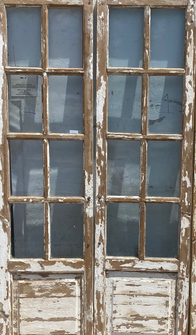 Pair of 8 Lite White Washed Wood French Antique Doors