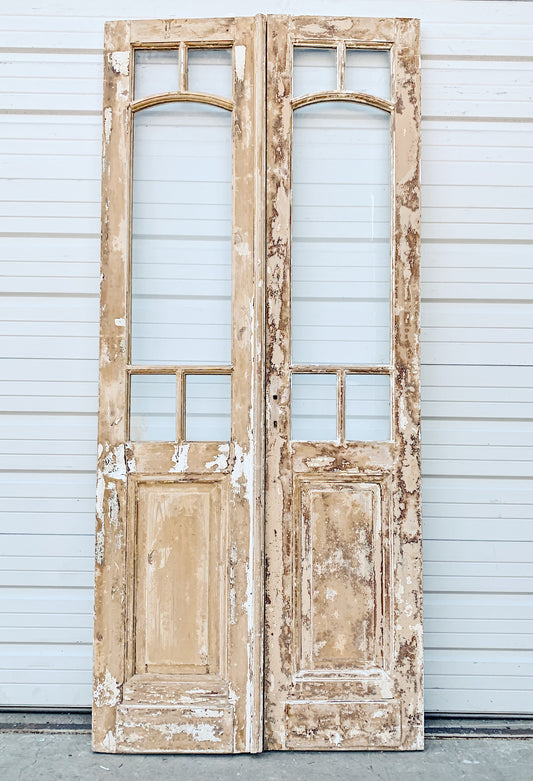 Pair of 5 Lite Washed Wood Antique French Doors