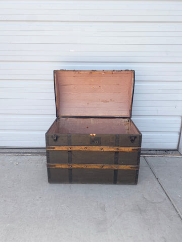 Set of 3 Antique Leather Luggage Cabin Trunks - Carrocel Fine