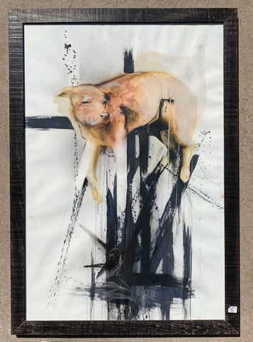 “Dog On Fence” Framed Painting/Art