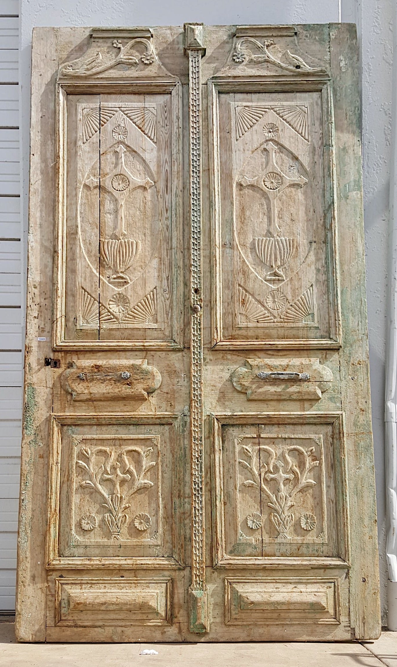 Single 4 Wood Panel Ornate Carved Antique Door