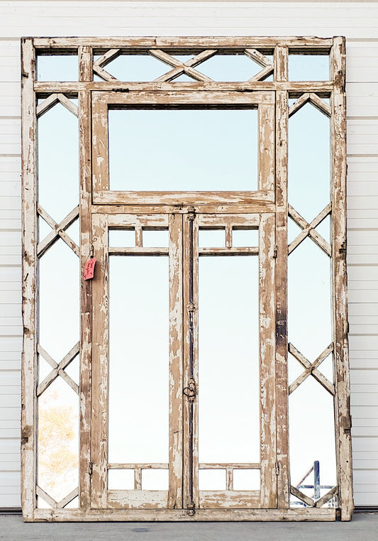 16 Pane Ornate Wooden Mirrored Rectangle Window