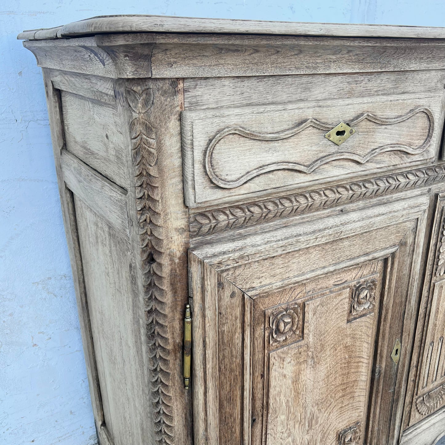 Bleached French Wood Antique Sideboard