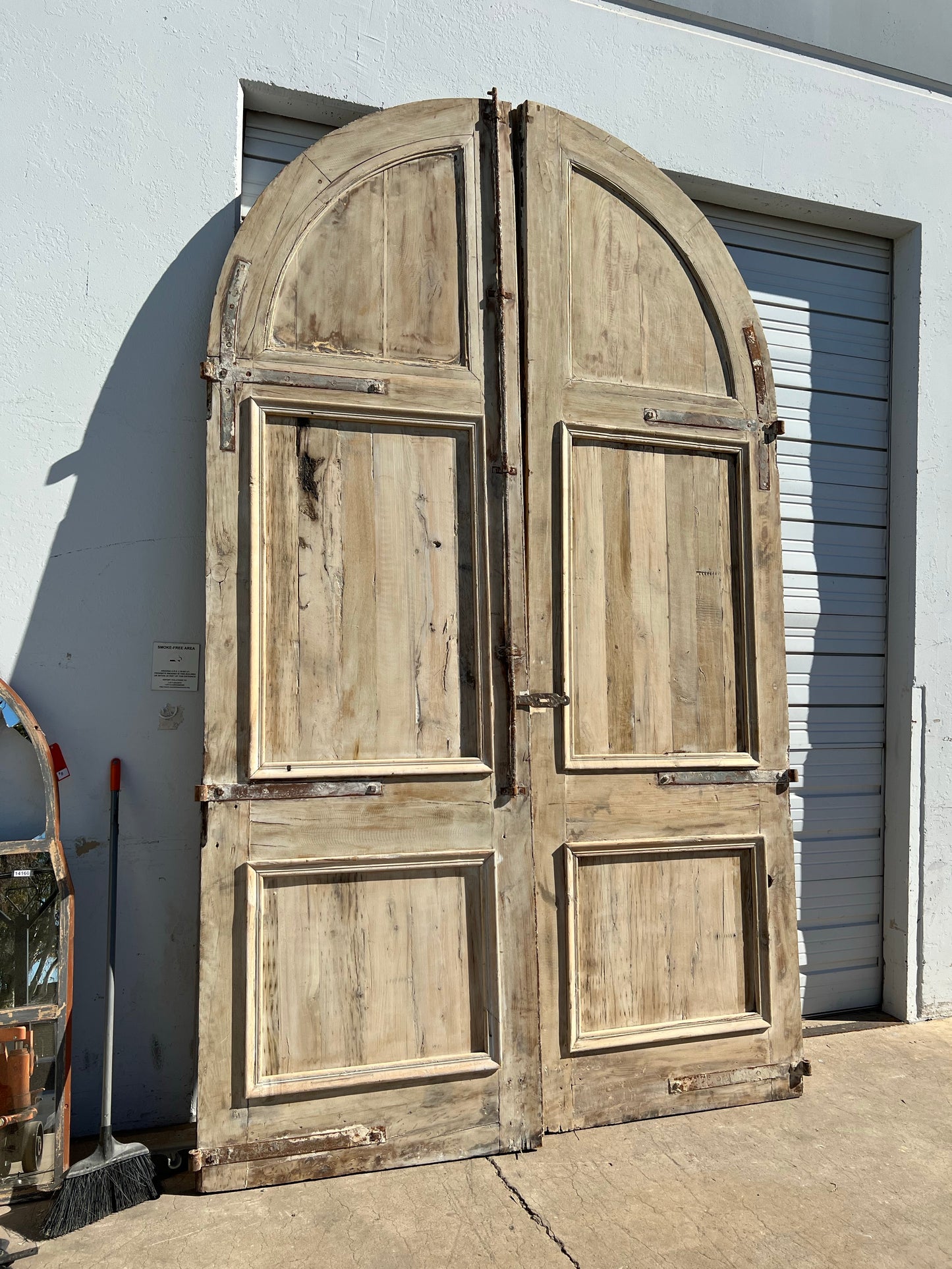 Pair of Washed Antique Wood 3 Panel Arched Doors