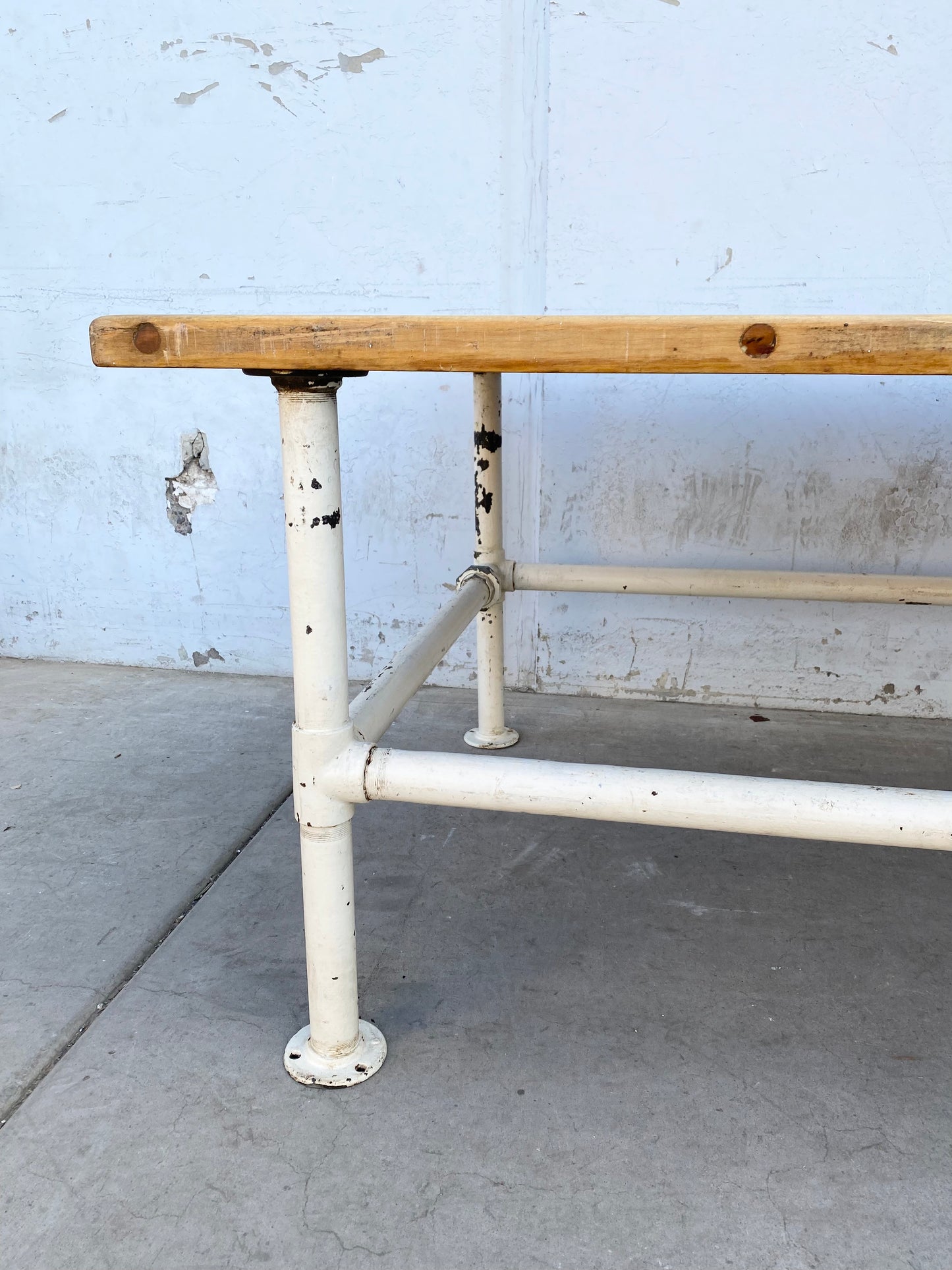 Large Steel Base Butcher Block Work Table