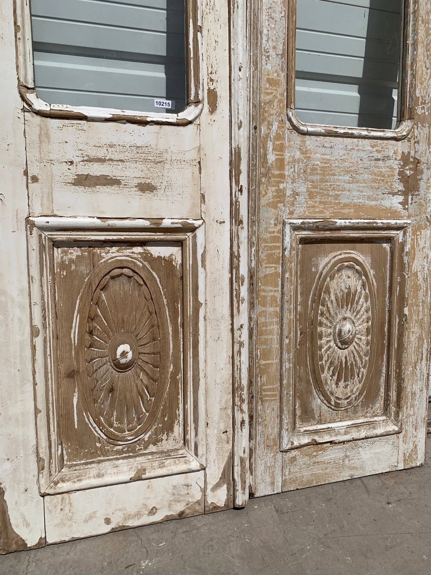 Set of 3 Panel Wood Carved Doors with Half Glass Lite