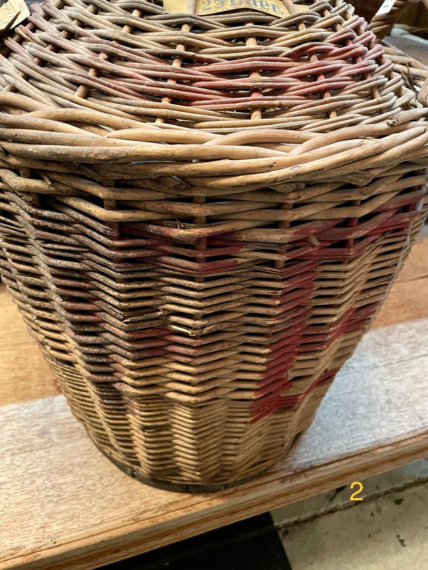 Antique Glass Demijohn Wine Bottle in Wicker Basket