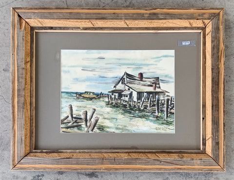 "Beach House" Framed Watercolor Painting/Art