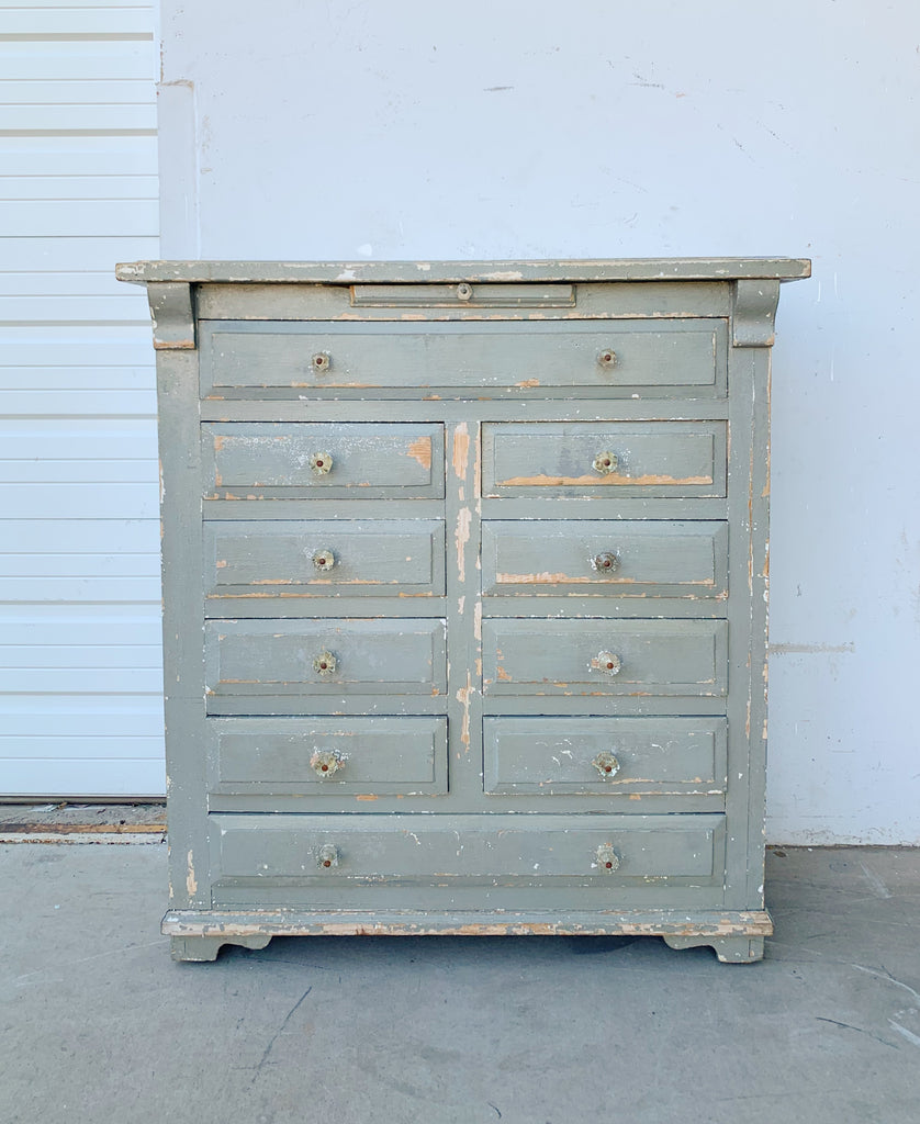10 Drawer Gray Pine Bakery Cabinet